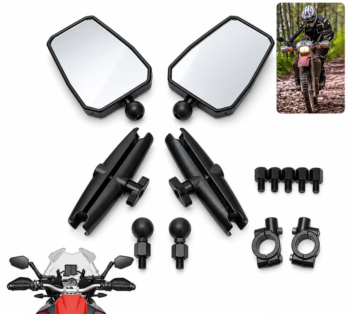 Espejos Abatibles Moto Enduro Base Metalica Universal